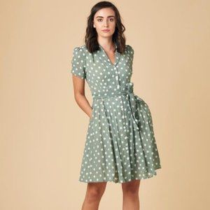 BARB SAGE GREEN POLKA DOT TEA DRESS